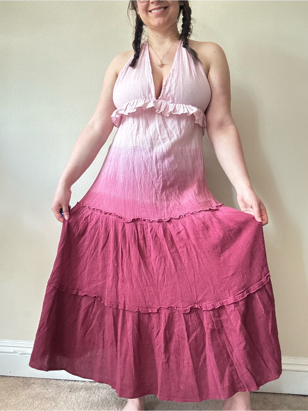 Earthbound Ombre Pink Halter Maxi Dress